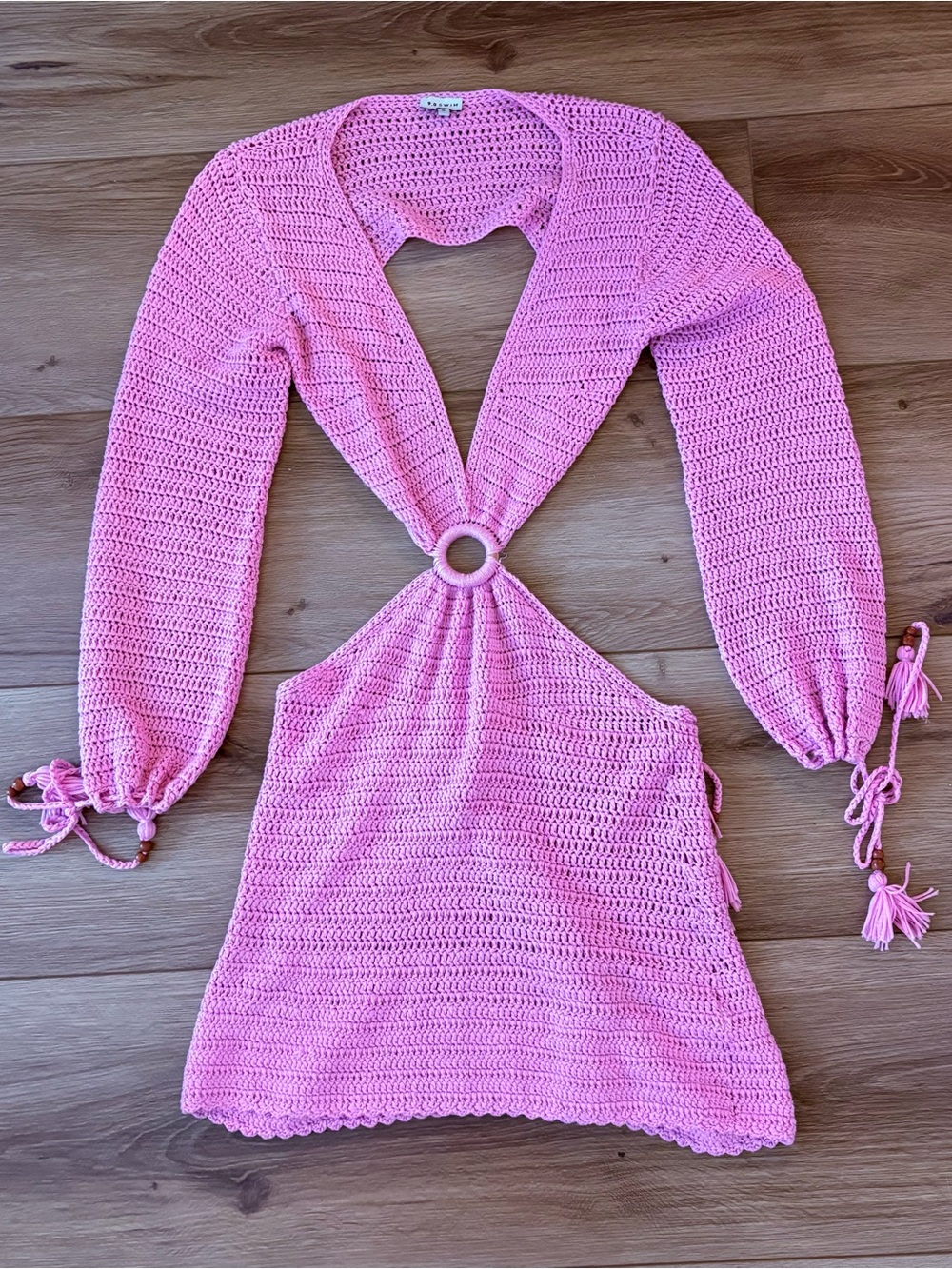 Pink Crochet Swim Coverup Dress